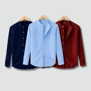 Men’s 3 Pcs Band Collar Shirt Bundle Pack – Oxford Cotton in Bangladesh